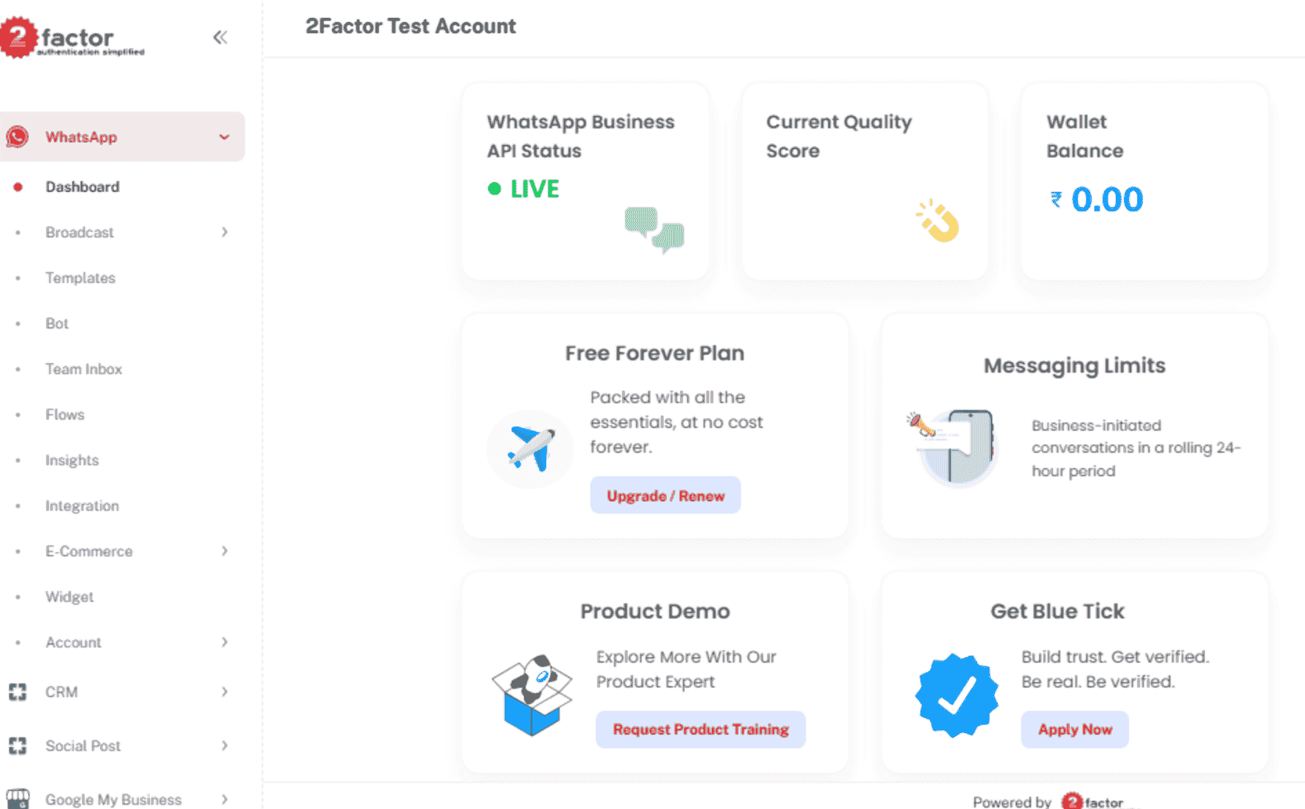 2Factor WhatsApp Business API Dashboard - Complete Platform Interface